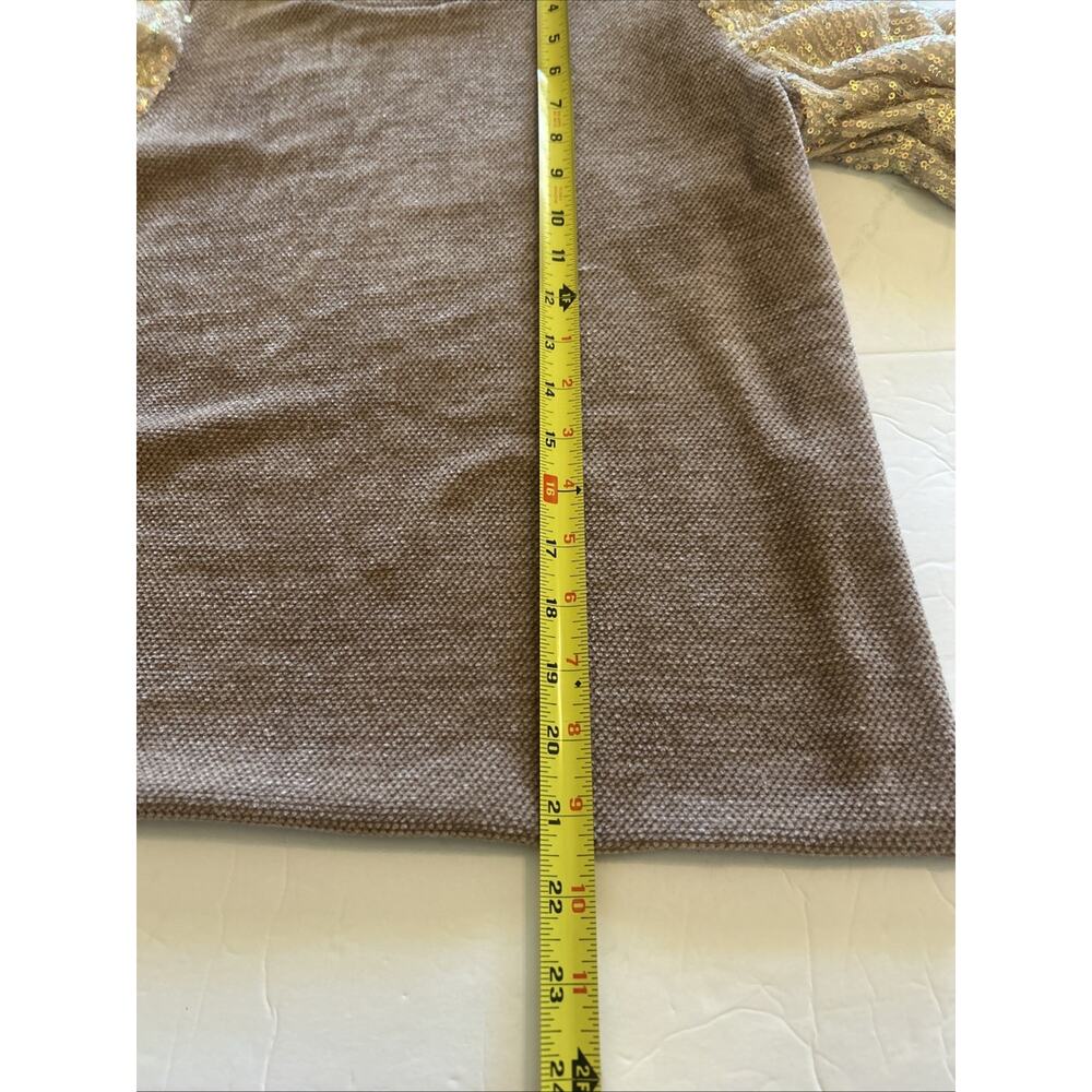 THML Brown Knit Top with Puff Gold Sparkle Sleeves - Picture 8 of 11